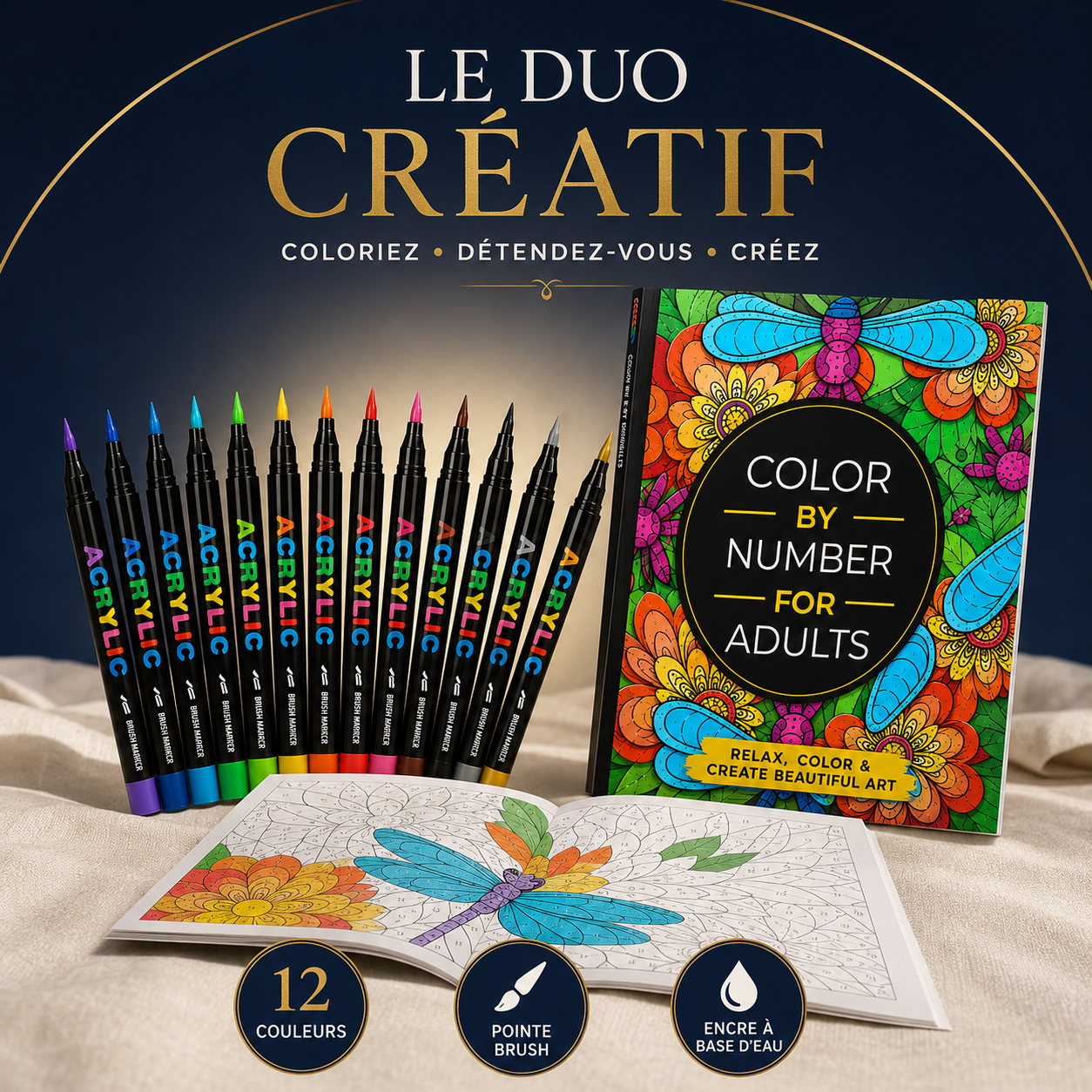 Le duo créatif : livre + coffret de 12 feutres