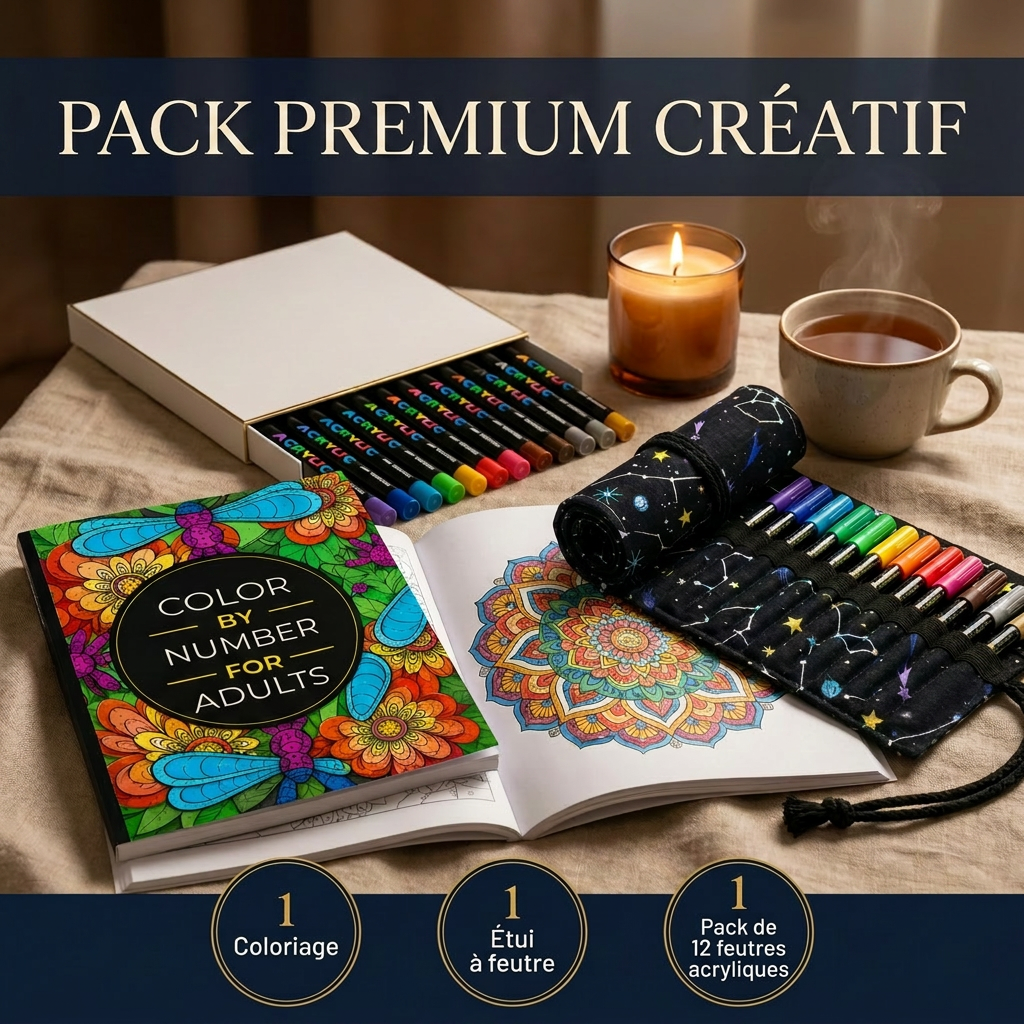 Pack Premium Créatif - livre de coloriage, feutres acryliques et étui enrouleur